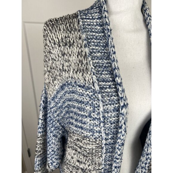 Vince Color Block Open Front Cardigan Sweater Cotton/Wool Blend Blue Gray XS/S - Picture 7 of 9